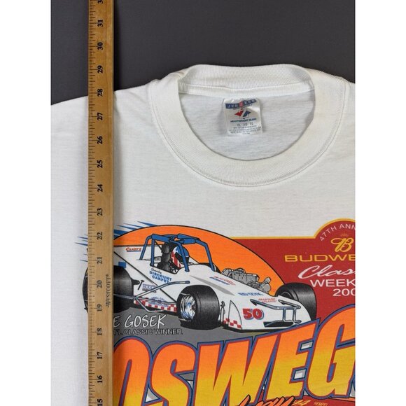 Rare Vintage Y2K Budweiser Oswego Speedway Car Racing Joe Gosek White XL Promo T - Picture 7 of 7